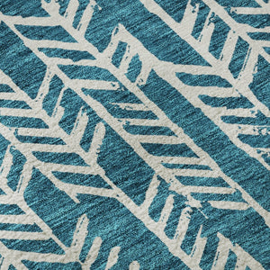 HomeRoots 8' Teal and Ivory Tribal Round Rug – Stylish, Durable, Stain-Resistant with UV Protection for Homes 672089