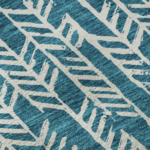 HomeRoots 8' Teal and Ivory Tribal Round Rug – Stylish, Durable, Stain-Resistant with UV Protection for Homes 672089