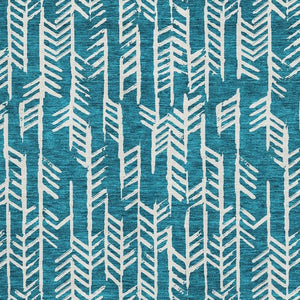 HomeRoots 8' X 10' Teal and Ivory Tribal Area Rug - Washable, UV Protected, Stylish for Homes with Kids & Pets 672090