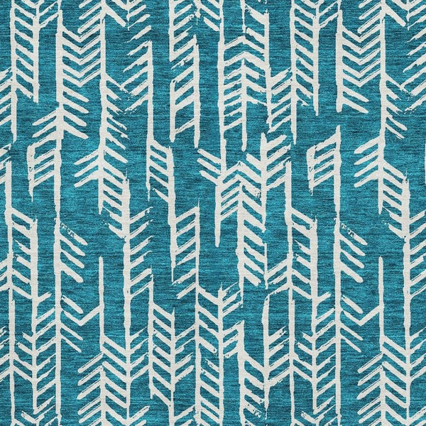 HomeRoots 8' X 10' Teal and Ivory Tribal Area Rug - Washable, UV Protected, Stylish for Homes with Kids & Pets 672090