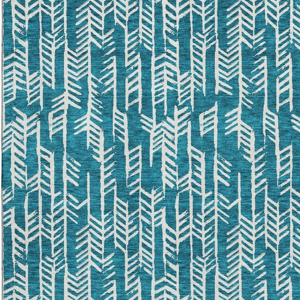 HomeRoots 8' X 10' Teal and Ivory Tribal Area Rug - Washable, UV Protected, Stylish for Homes with Kids & Pets 672090