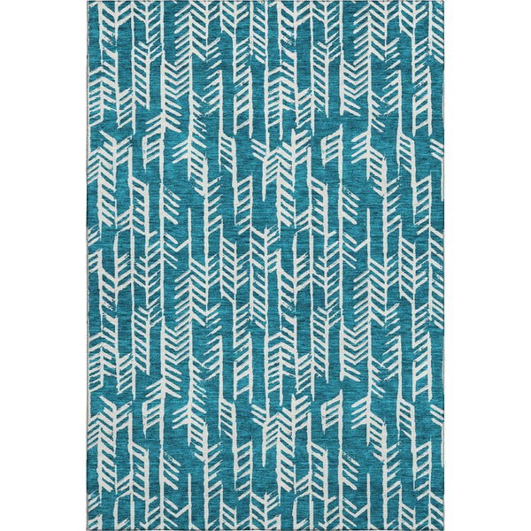 HomeRoots 9' X 12' Teal And Ivory Tribal Area Rug – Washable, UV Protected, Stylish & Durable for Any Space 672091