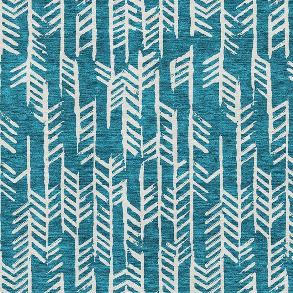 HomeRoots 9' X 12' Teal And Ivory Tribal Area Rug – Washable, UV Protected, Stylish & Durable for Any Space 672091