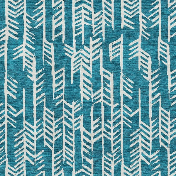 HomeRoots 10' X 14' Teal & Ivory Tribal Area Rug - Durable, Washable, UV-Protected for High-Traffic Spaces 672092