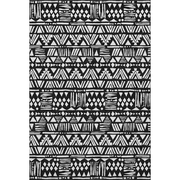 HomeRoots 5' X 8' Black And Ivory Southwestern Area Rug - Washable, UV Protected, Stain Resistant for Homes 672094