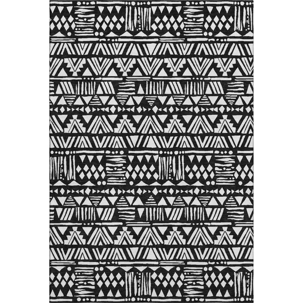 HomeRoots 8' X 10' Black and Ivory Southwestern Washable Area Rug with UV Protection for Busy Homes & Style 672096