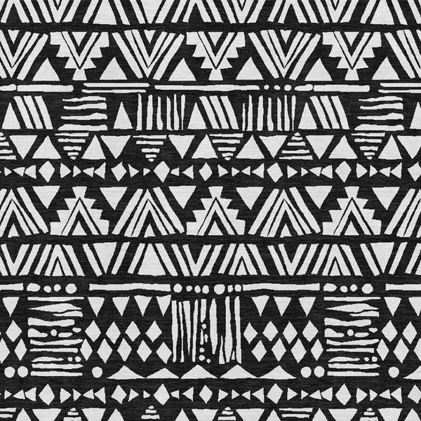 HomeRoots 8' X 10' Black and Ivory Southwestern Washable Area Rug with UV Protection for Busy Homes & Style 672096