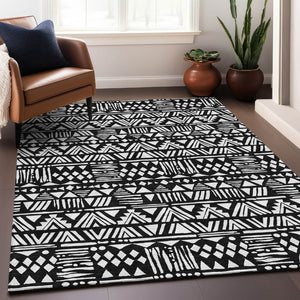 HomeRoots 9' X 12' Black and Ivory Southwestern Area Rug - Durable, Stain-Resistant, UV Protected for Homes 672097