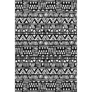 HomeRoots 9' X 12' Black and Ivory Southwestern Area Rug - Durable, Stain-Resistant, UV Protected for Homes 672097