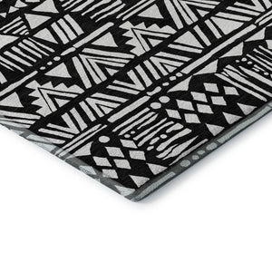 HomeRoots 9' X 12' Black and Ivory Southwestern Area Rug - Durable, Stain-Resistant, UV Protected for Homes 672097