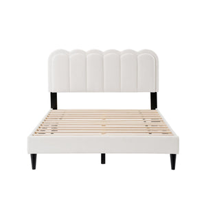 English Elm Christopher Knight Home® - Lambswool Petal Headboard Bed Frame With Ambient Light - Cream Soft Bedroom Centerpiece For Elegance N769P272029W