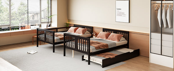 English Elm Full Over Bunk Bed with Twin Trundle Solid Pine Frame Gray Convertible LT100204AAP