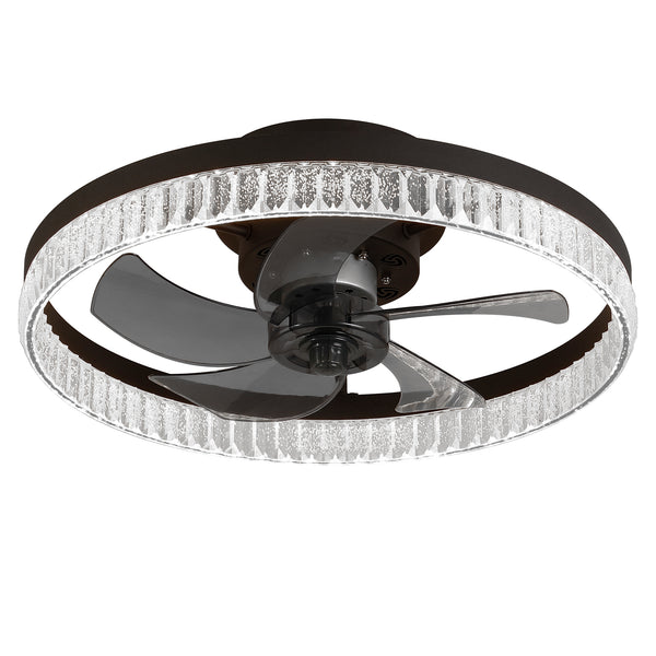 English Elm 20" Brown Ceiling Fan LED Light with Crystal Ring, Silent 21dB, 6 Speeds, Remote Dimmable 3000-6000K W2312P374768