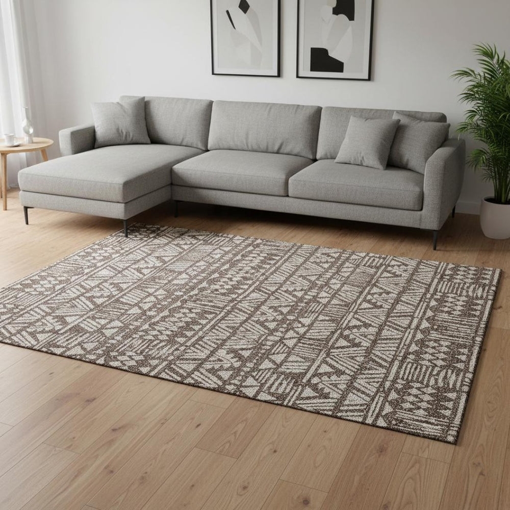HomeRoots 8' X 10' Southwestern Area Rug - Earthy Brown & Beige, Washable with UV Protection & Stain Resistance 672102