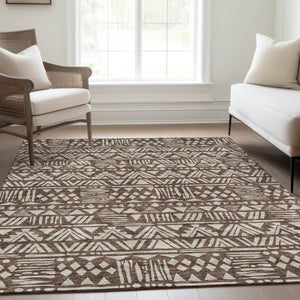 HomeRoots 8' X 10' Southwestern Area Rug - Earthy Brown & Beige, Washable with UV Protection & Stain Resistance 672102