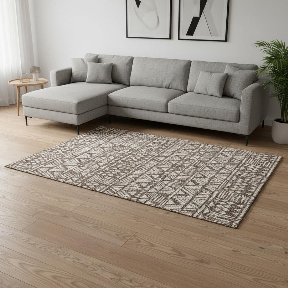 HomeRoots 9' X 12' Southwestern Area Rug in Brown & Beige - Washable, Stain-Resistant, UV Protected Design 672103
