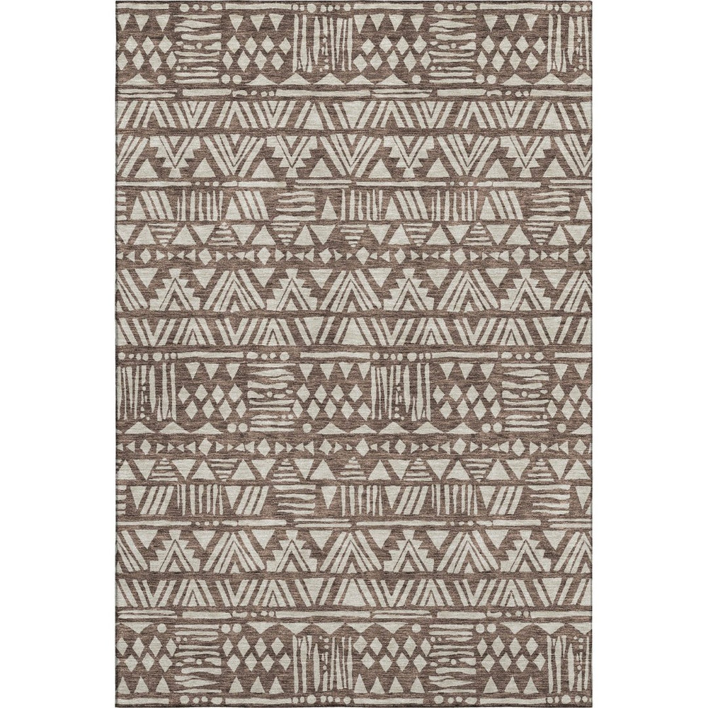 HomeRoots 10' Southwestern Brown and Beige Washable Area Rug - Durable, UV Protected, Perfect for Family Spaces 672104