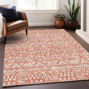HomeRoots 8' X 10' Coral and Beige Southwestern Area Rug – Washable, UV-Protected, Stain-Resistant Design! 672108