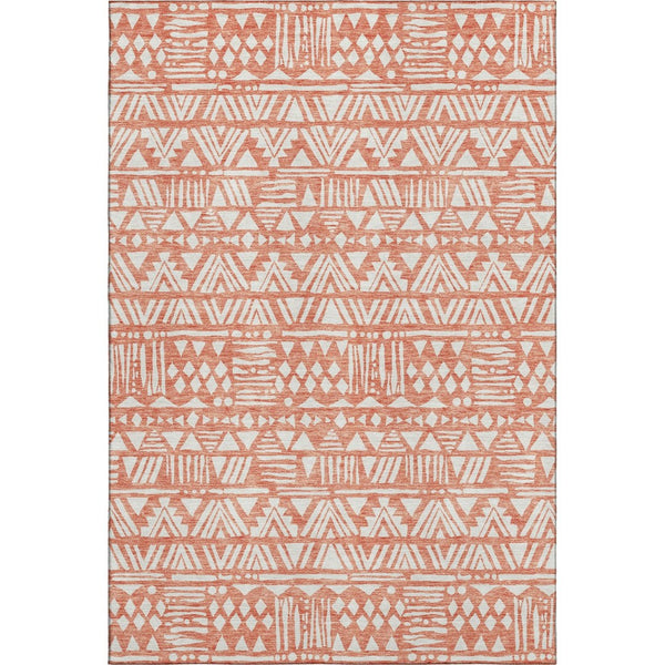 HomeRoots 8' X 10' Coral and Beige Southwestern Area Rug – Washable, UV-Protected, Stain-Resistant Design! 672108