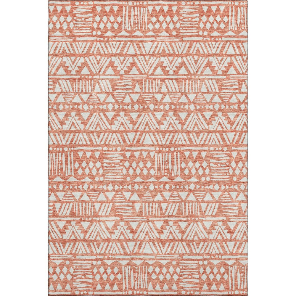 HomeRoots 10' X 14' Coral and Beige Southwestern Area Rug – Washable, UV-Protected, Perfect for High-Traffic Spaces 672110