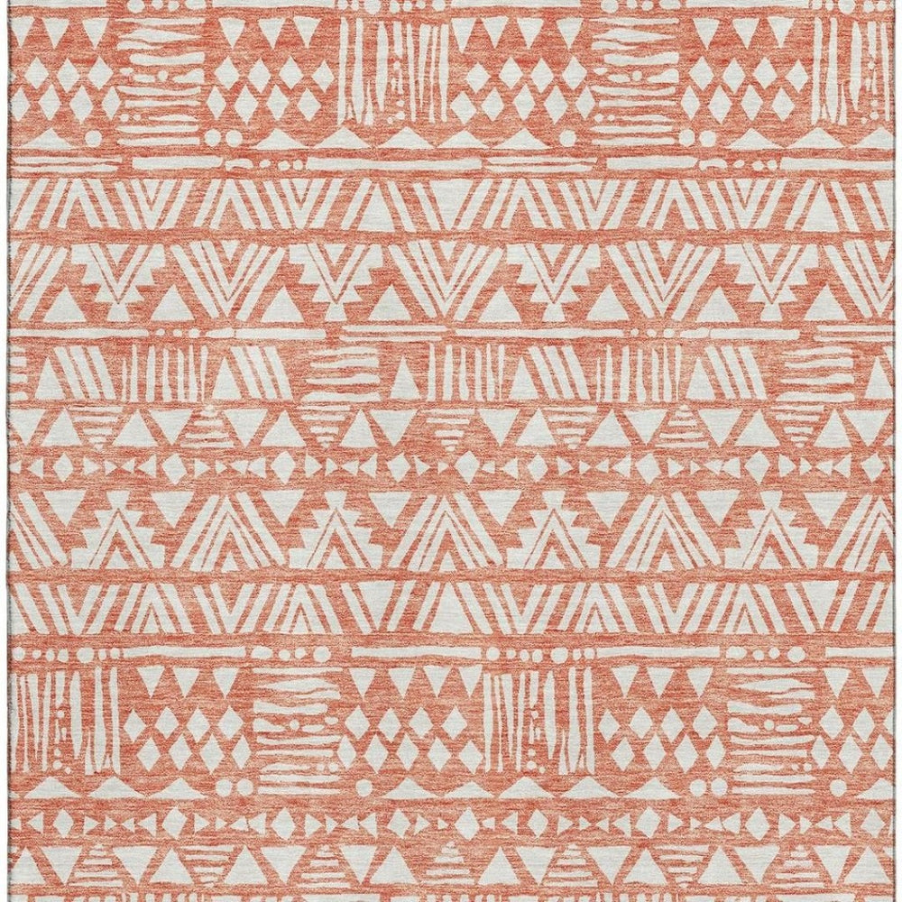 HomeRoots 10' X 14' Coral and Beige Southwestern Area Rug – Washable, UV-Protected, Perfect for High-Traffic Spaces 672110
