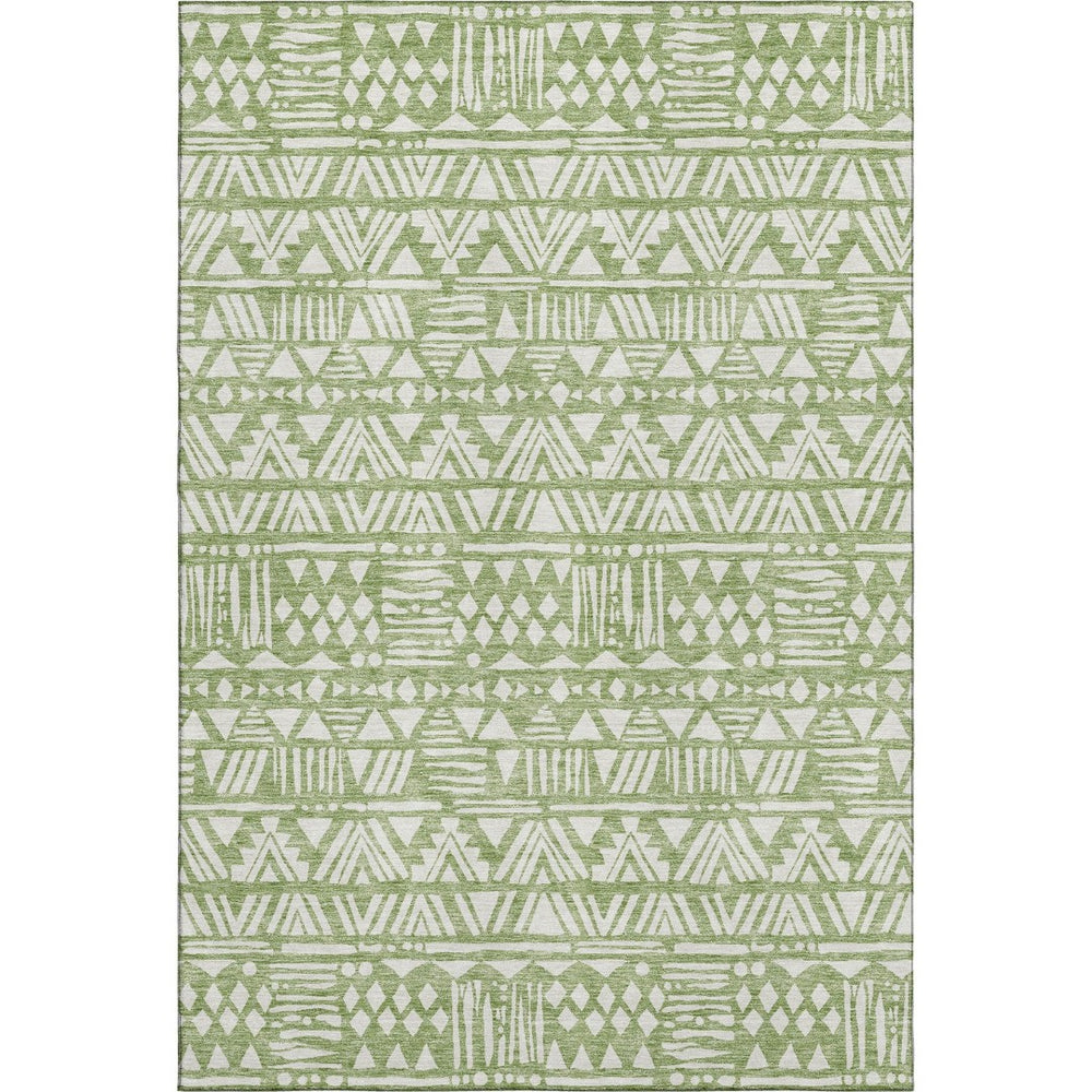 HomeRoots 8' X 10' Southwestern Washable Area Rug in Green & Ivory - Durable, UV Protected, Kid & Pet Friendly! 672114