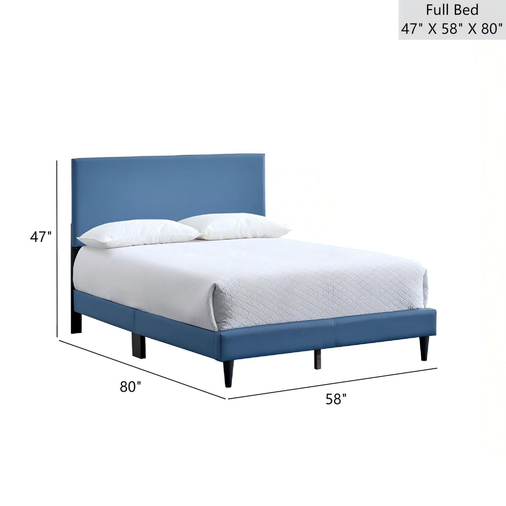 English Elm Baron Full Bed Frame with Faux Leather Upholstery, Slat Support, Adjustable Headboard Height, Fits 7–13" Blue 26.37 L x 60.39 W x 7.28 H B078P380172