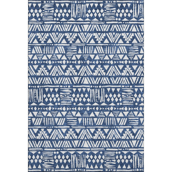 HomeRoots 8' X 10' Southwestern Washable Area Rug - Navy Blue & Ivory, UV Protected, Stain Resistant Design 672126
