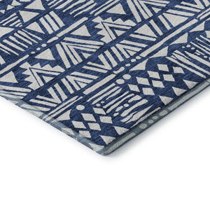 HomeRoots 8' X 10' Southwestern Washable Area Rug - Navy Blue & Ivory, UV Protected, Stain Resistant Design 672126