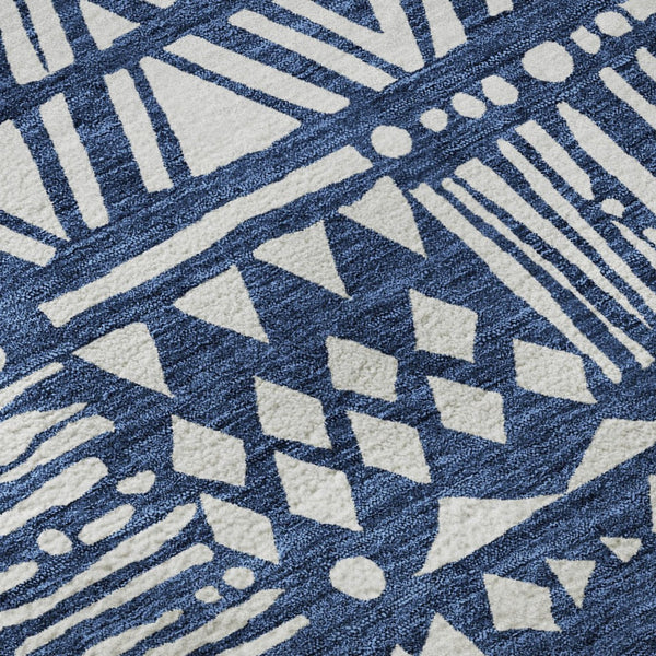 HomeRoots 8' X 10' Southwestern Washable Area Rug - Navy Blue & Ivory, UV Protected, Stain Resistant Design 672126