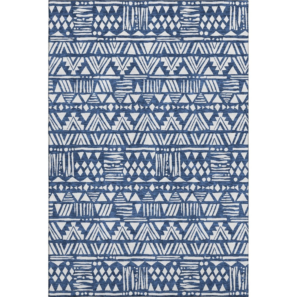HomeRoots 10' X 14' Navy Blue & Ivory Southwestern Area Rug - Stylish, Washable & UV-Protected for High Traffic Areas 672128