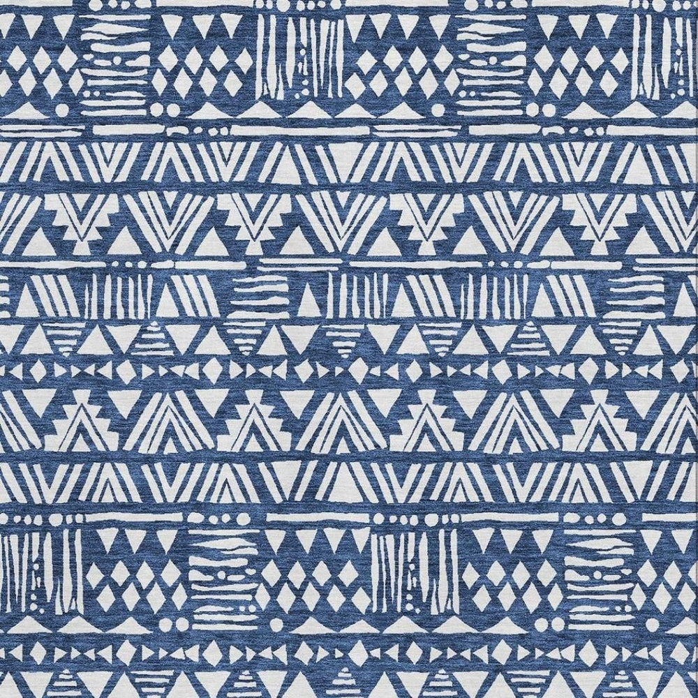 HomeRoots 10' X 14' Navy Blue & Ivory Southwestern Area Rug - Stylish, Washable & UV-Protected for High Traffic Areas 672128