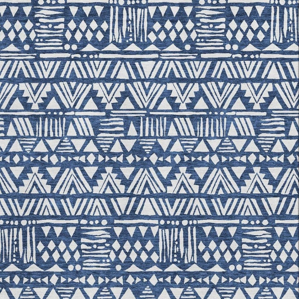 HomeRoots 10' X 14' Navy Blue & Ivory Southwestern Area Rug - Stylish, Washable & UV-Protected for High Traffic Areas 672128