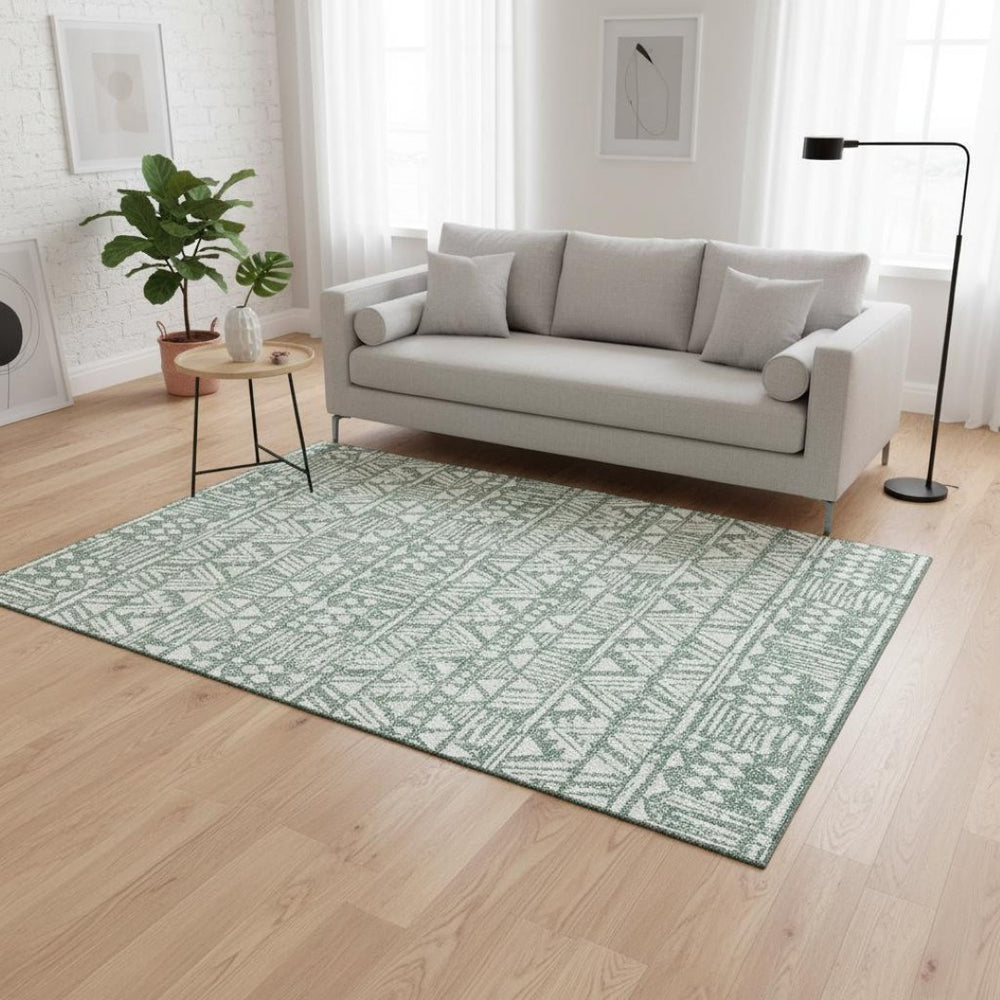 HomeRoots 5' X 8' Sage and Ivory Southwestern Area Rug - UV Protected, Stain Resistant, Perfect for Families! 672130