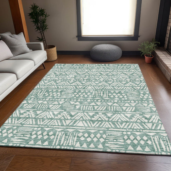 HomeRoots 5' X 8' Sage and Ivory Southwestern Area Rug - UV Protected, Stain Resistant, Perfect for Families! 672130