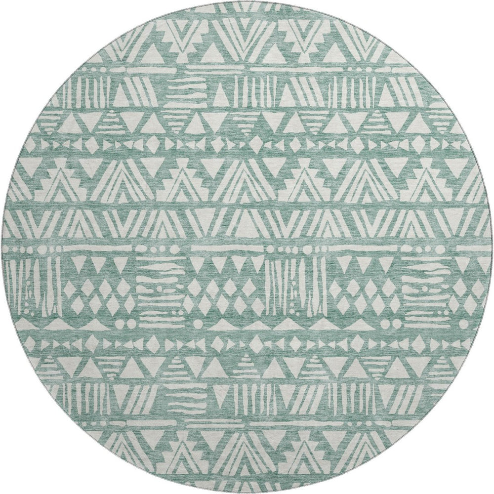 HomeRoots 8' Sage and Ivory Southwestern Washable Round Rug - Durable, UV-Protected, Pet-Friendly Design 672131