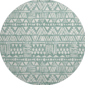HomeRoots 8' Sage and Ivory Southwestern Washable Round Rug - Durable, UV-Protected, Pet-Friendly Design 672131