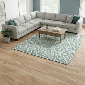 HomeRoots 8' X 10' Sage and Ivory Southwestern Area Rug - Washable, UV-Resistant, Stain-Repellent, Durable Design 672132