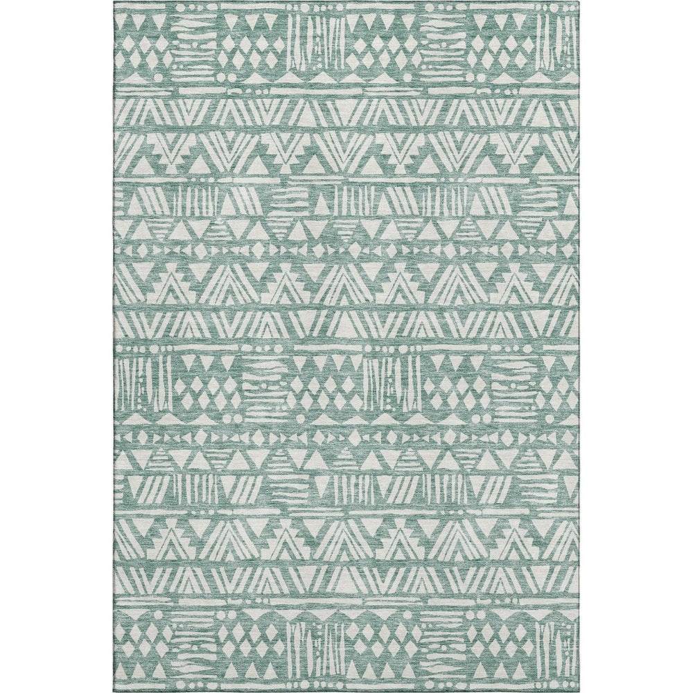 HomeRoots 8' X 10' Sage and Ivory Southwestern Area Rug - Washable, UV-Resistant, Stain-Repellent, Durable Design 672132