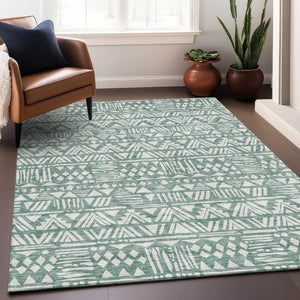HomeRoots 9' X 12' Sage and Ivory Southwestern Area Rug – Washable, UV-Protected, Durable for Family Spaces 672133