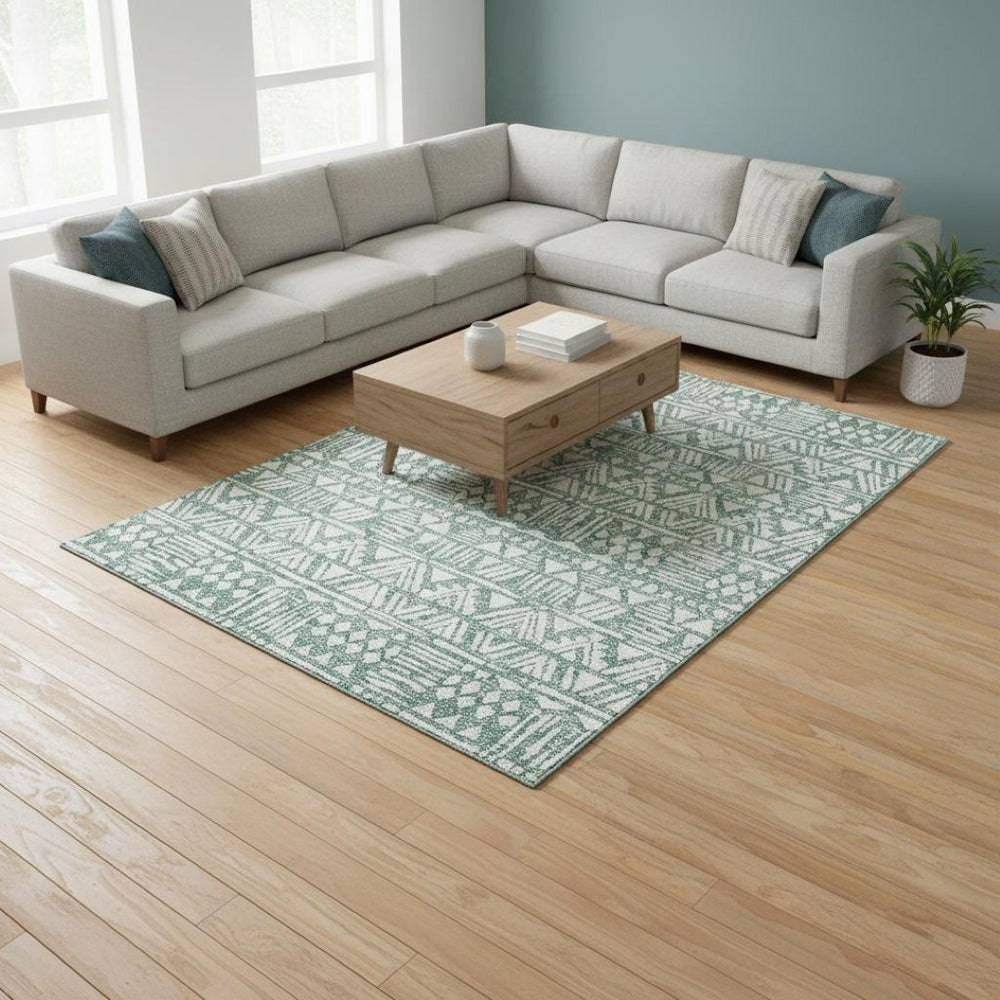 HomeRoots 10' X 14' Sage & Ivory Southwestern Area Rug - Washable, UV Protected, Perfect for High-Traffic Spaces 672134