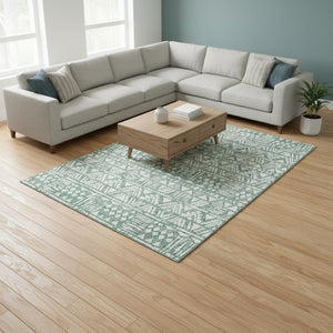 HomeRoots 10' X 14' Sage & Ivory Southwestern Area Rug - Washable, UV Protected, Perfect for High-Traffic Spaces 672134