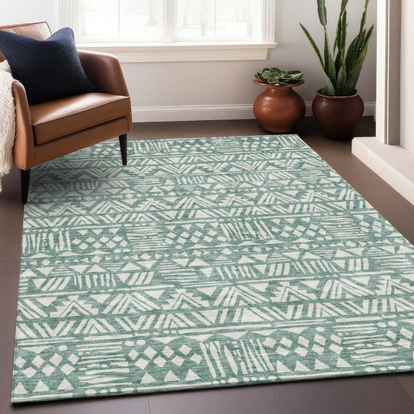 HomeRoots 10' X 14' Sage & Ivory Southwestern Area Rug - Washable, UV Protected, Perfect for High-Traffic Spaces 672134