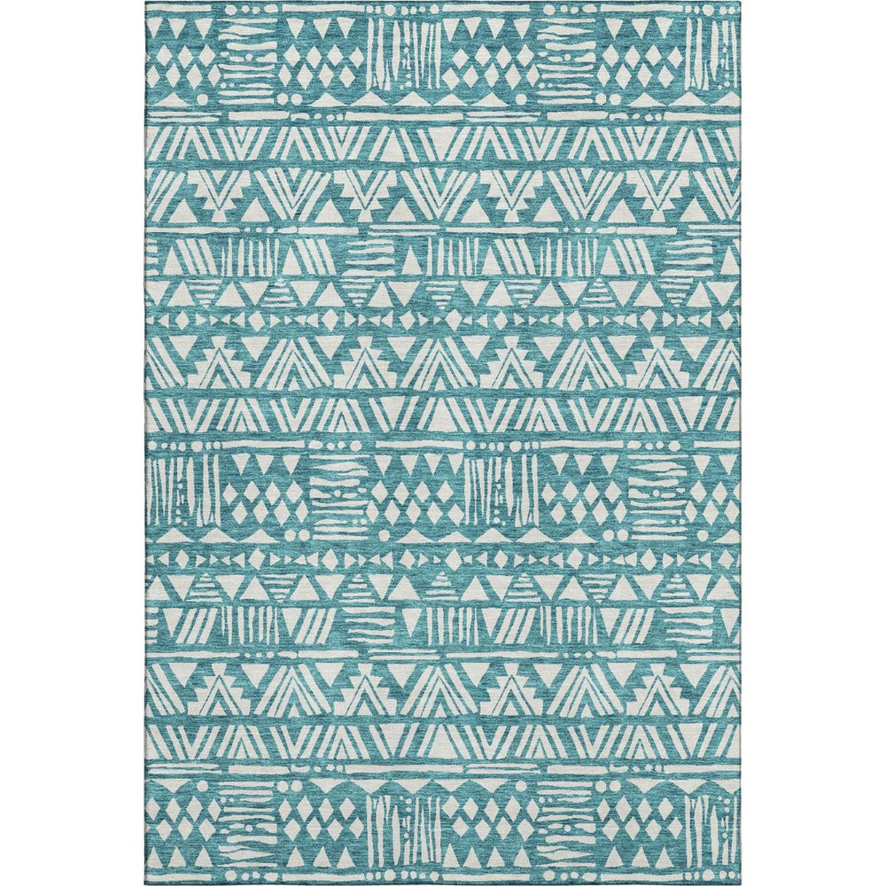 HomeRoots 5' X 8' Teal And Ivory Southwestern Area Rug - Durable, Washable, UV Protected, Stain Resistant Design 672136