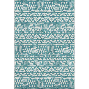 HomeRoots 5' X 8' Teal And Ivory Southwestern Area Rug - Durable, Washable, UV Protected, Stain Resistant Design 672136