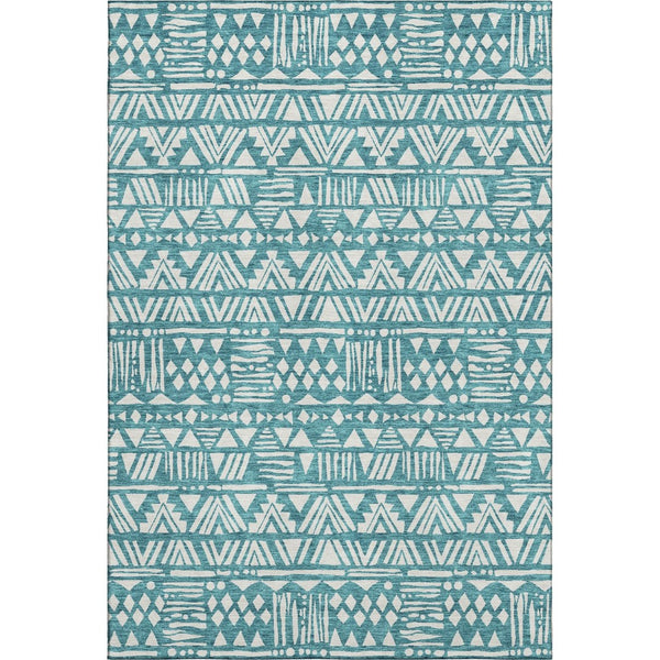 HomeRoots 5' X 8' Teal And Ivory Southwestern Area Rug - Durable, Washable, UV Protected, Stain Resistant Design 672136