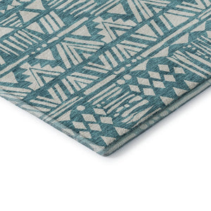 HomeRoots 5' X 8' Teal And Ivory Southwestern Area Rug - Durable, Washable, UV Protected, Stain Resistant Design 672136