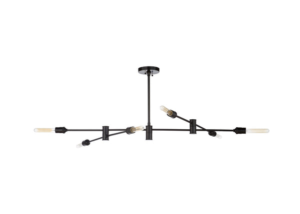 Wildwood Pluton Six-Light Chandelier In Satin Black — Adjustable Arms & Extendable Rod For Modern Industrial Style 67214