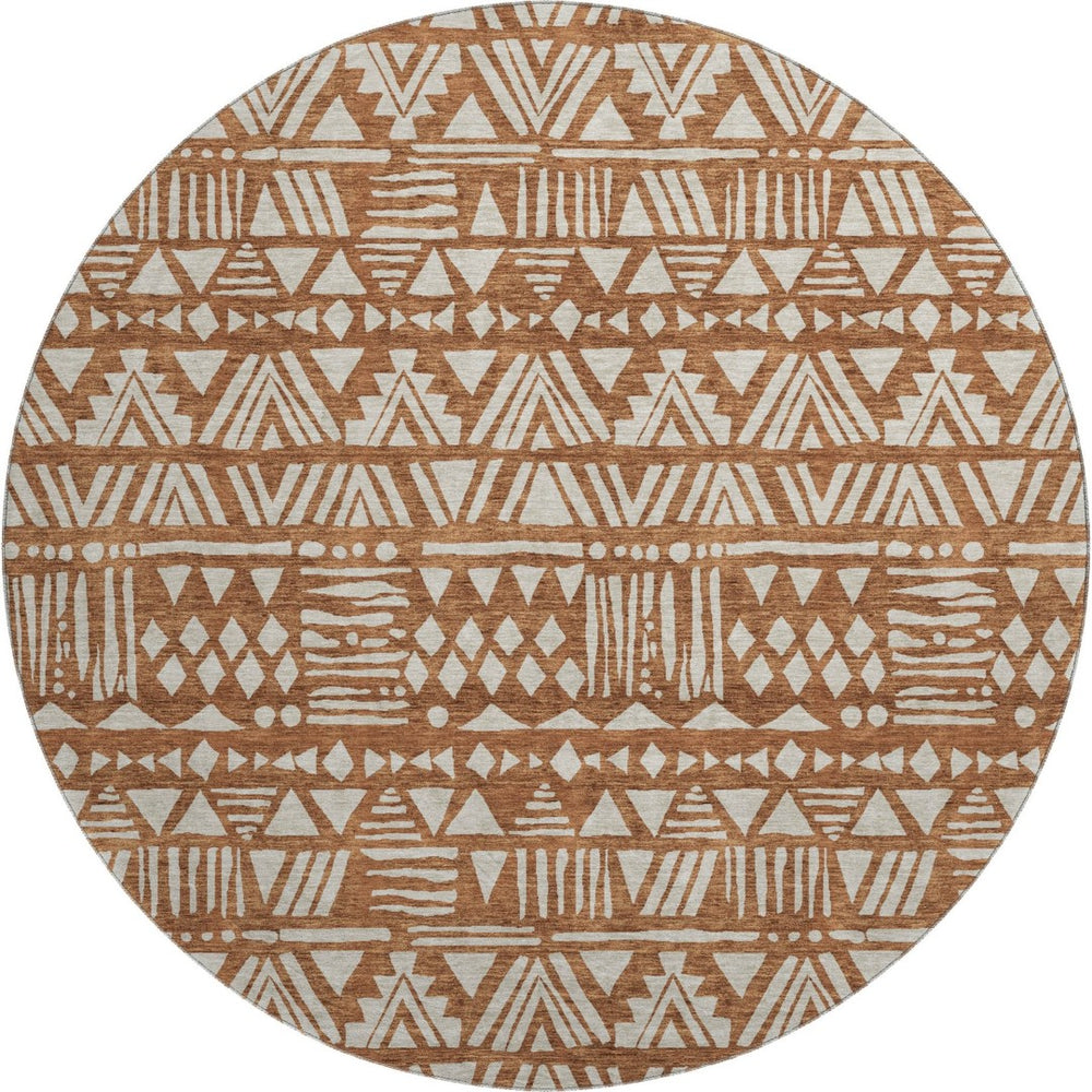 HomeRoots 8' Southwestern Washable Round Rug in Terra Cotta & Beige with UV Protection for Easy Care & Style 672143