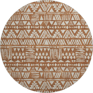 HomeRoots 8' Southwestern Washable Round Rug in Terra Cotta & Beige with UV Protection for Easy Care & Style 672143
